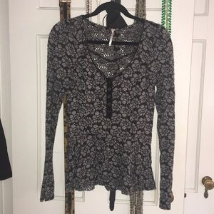 Black and Grey Floral Free People Top